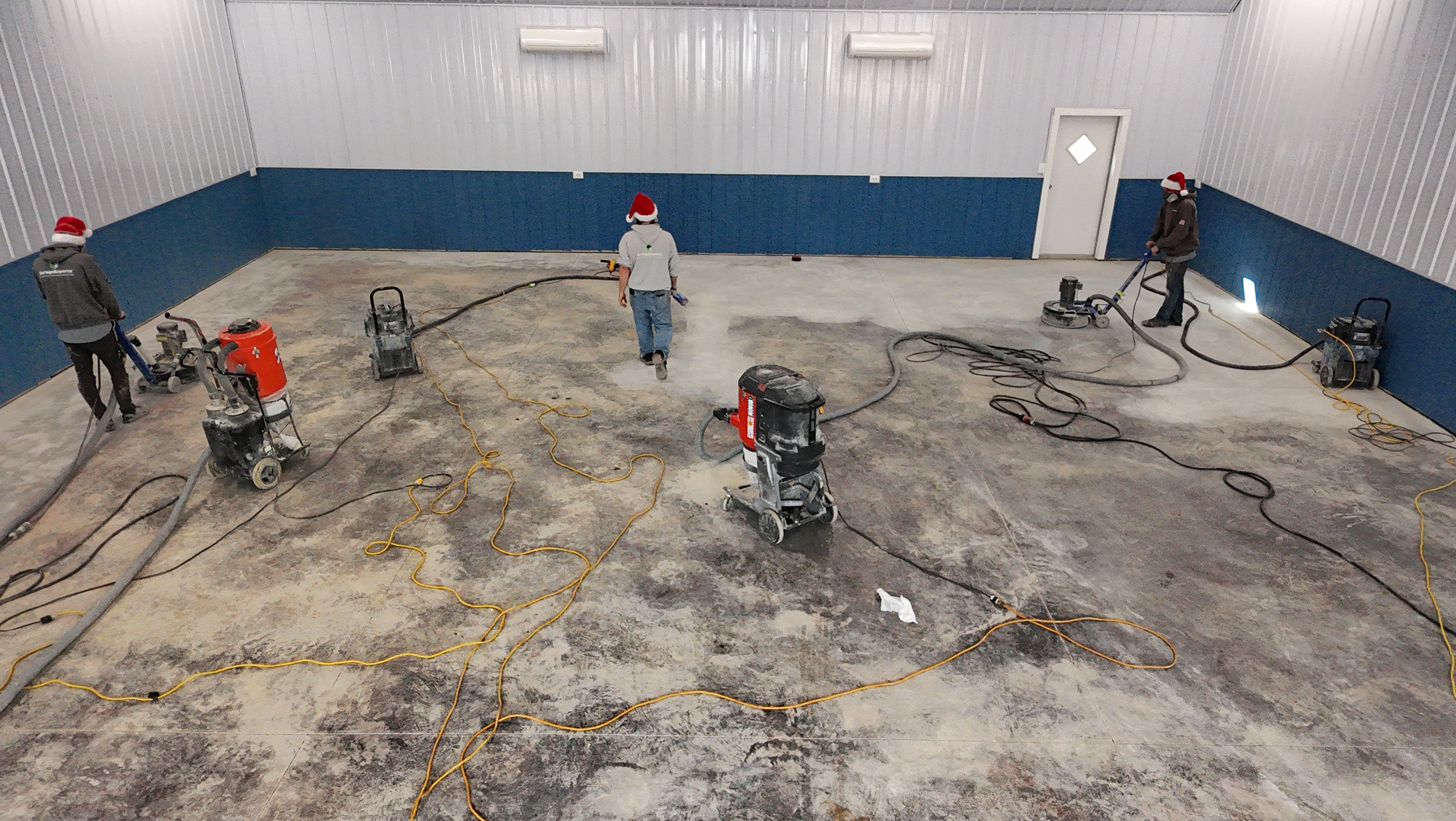 Aerial construction progress shot of garage extension project